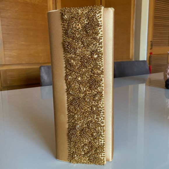 Valerie Stevens Handbags - Valerie Stevens Gold Clutch with shoulder strap